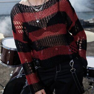 Knit Distressed Striped Sweater, Freddy Krueger